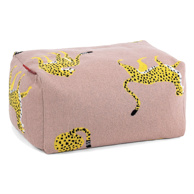 Liten Fotpall - Stickad Gepard Rosa 01