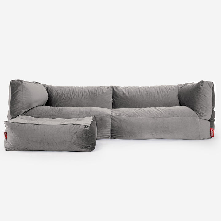 Albert 3-sits Saccosäcksoffa - Sammet Silverfärgad 02